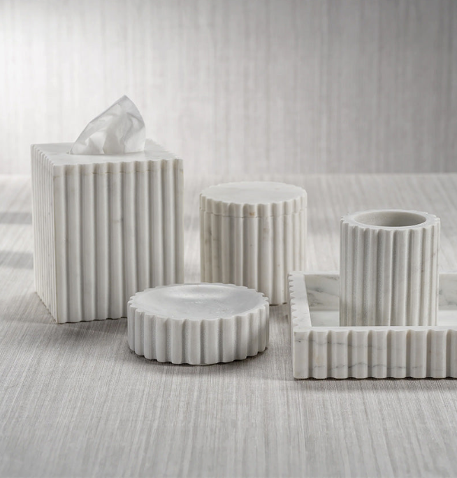 Camogli Fluted White Marble Tissue Box