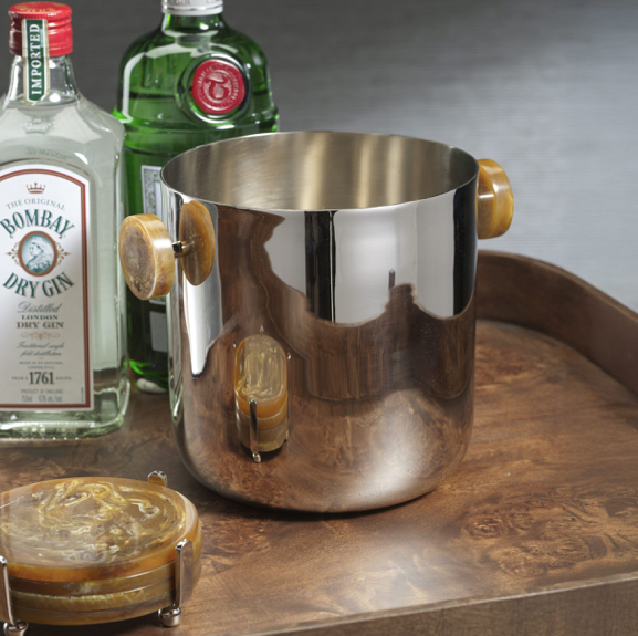 Spiga Stainless Steel Ice Bucket Nickel w Amber