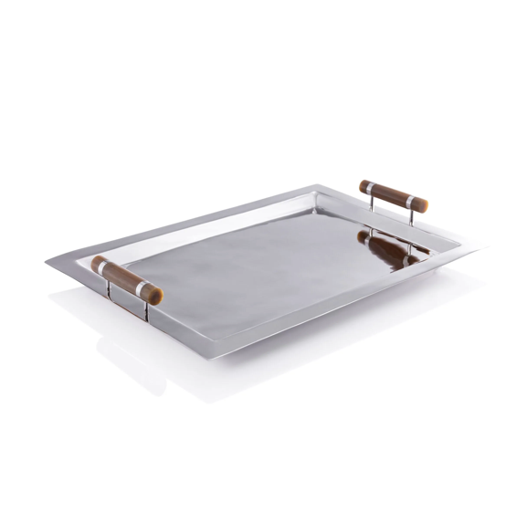 Spiga Stainless Steel Serving Bar Tray Nickel w Amber