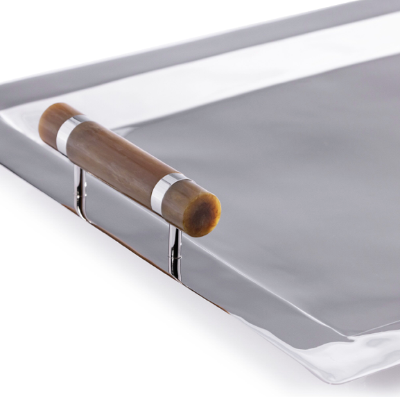 Spiga Stainless Steel Serving Bar Tray Nickel w Amber