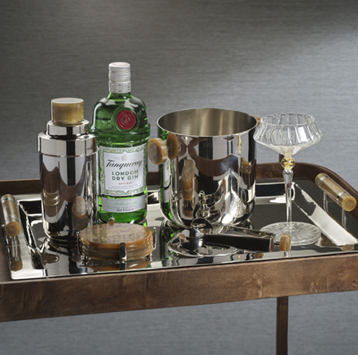 Spiga Stainless Steel Serving Bar Tray Nickel w Amber