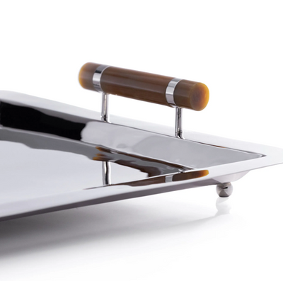 Spiga Stainless Steel Serving Bar Tray Nickel w Amber