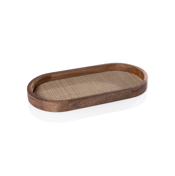 Mango Wood w Rattan Inlay Oval Tray 12in x 6in x1