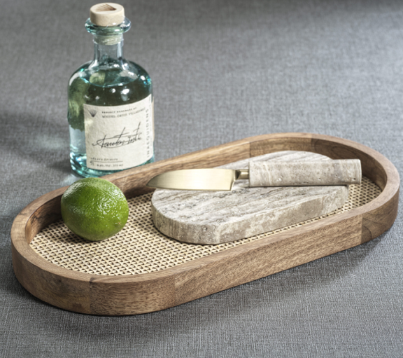 Mango Wood w Rattan Inlay Oval Tray 15in x 7.5in
