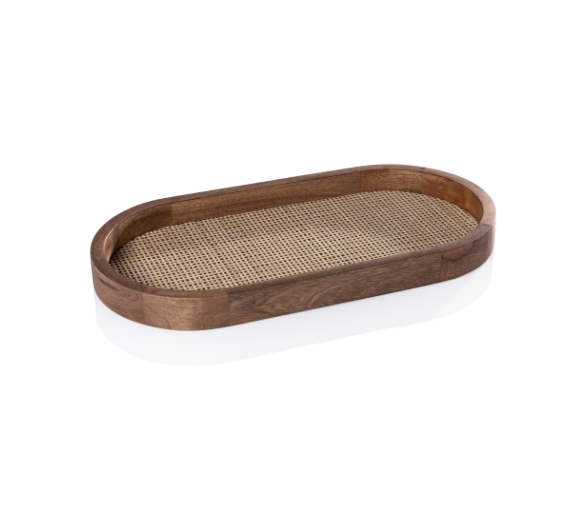 Mango Wood w Rattan Inlay Oval Tray 15in x 7.5in