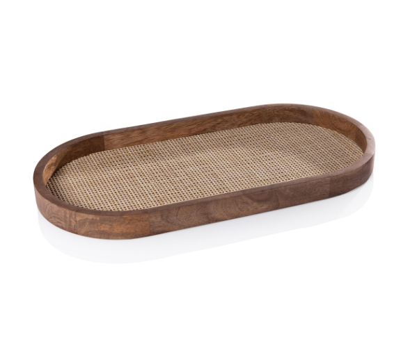 Mango Wood w Rattan Inlay Oval Tray 18in x 9in x1