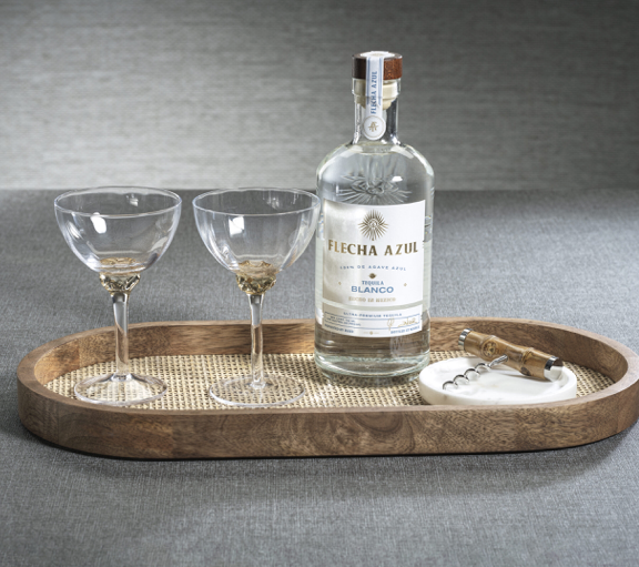 Mango Wood w Rattan Inlay Oval Tray 18in x 9in x1