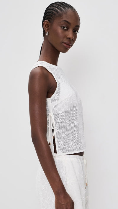 Sundara Tie Side Lace Top White