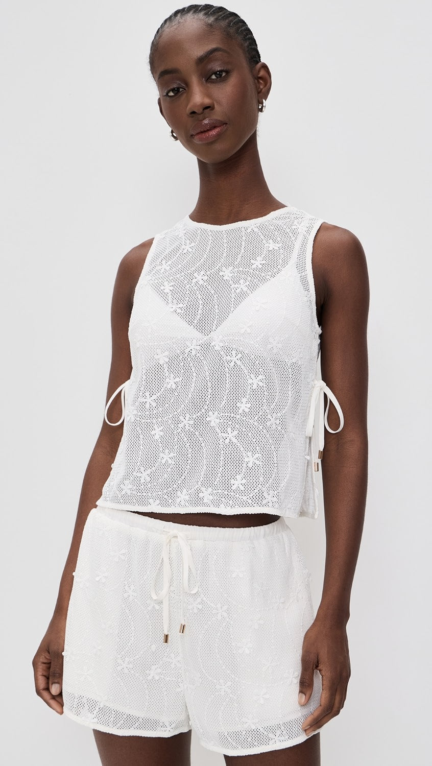 Sundara Tie Side Lace Top White