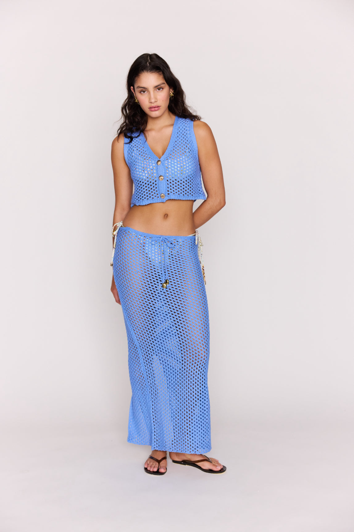 Balmy Crochet Hipster Skirt Blue