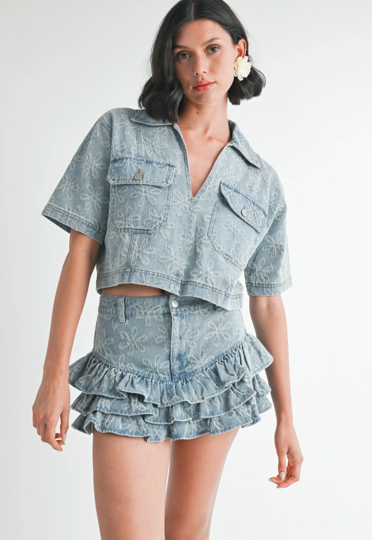 Floral Distress Denim Top