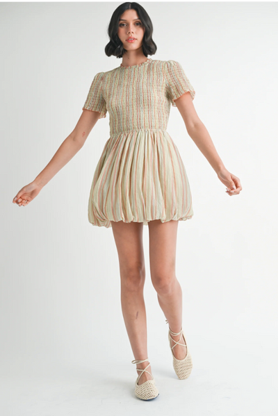 Smocked Short Sleeve Bubble Mini Dress