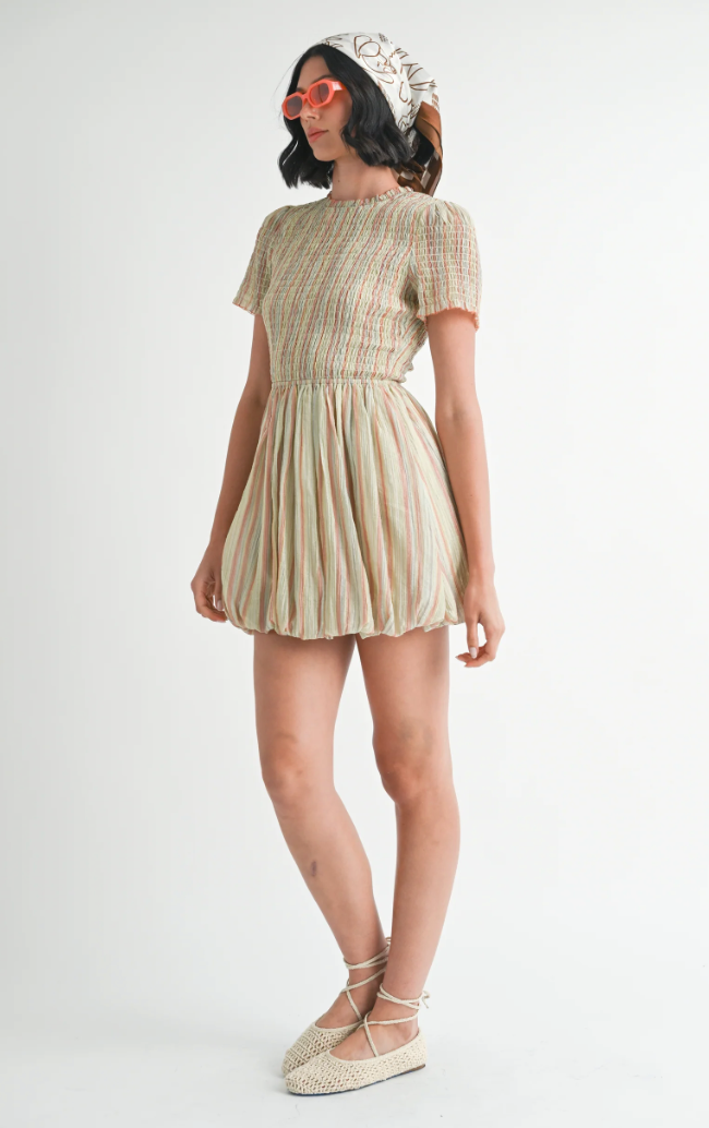 Smocked Short Sleeve Bubble Mini Dress