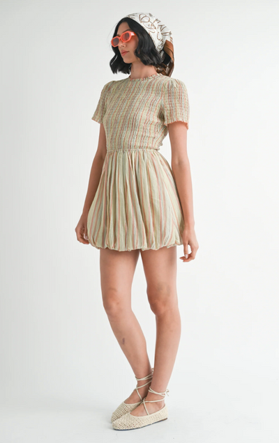 Smocked Short Sleeve Bubble Mini Dress