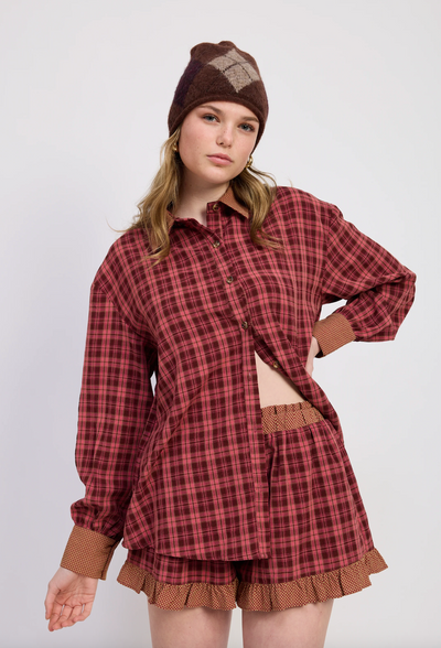 Pia Oversized Shirt Pink Brown