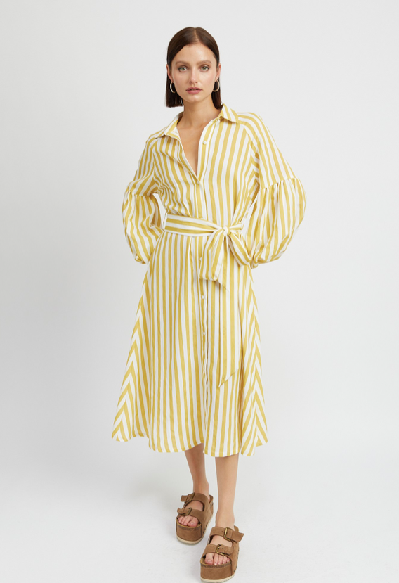 Stripe Printed Midi Dress Lemon Curry
