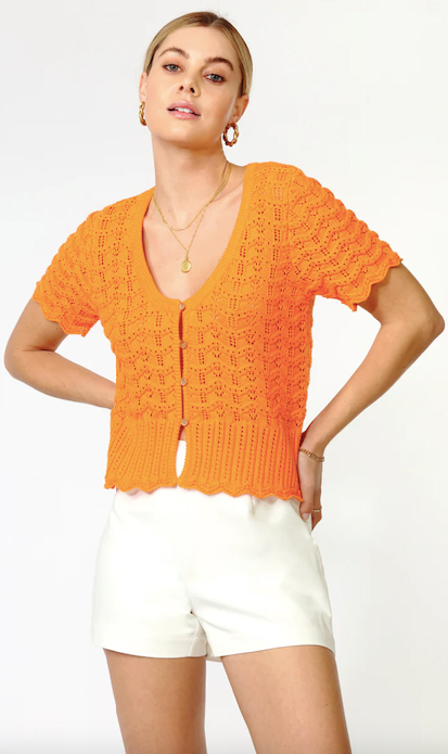 Shanti Scalloped Open Knit Cardigan Orange