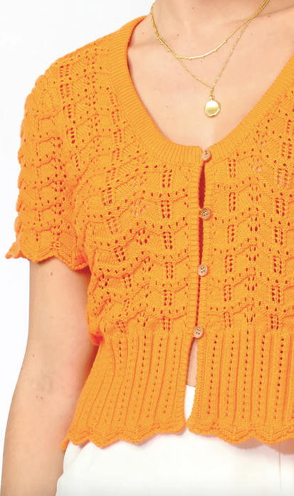 Shanti Scalloped Open Knit Cardigan Orange