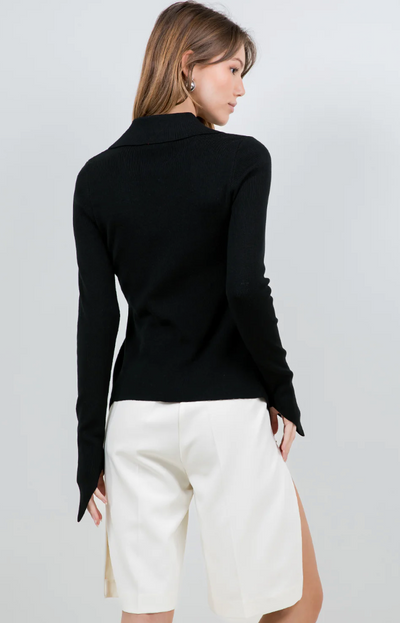 Sweater Black with Accent Button