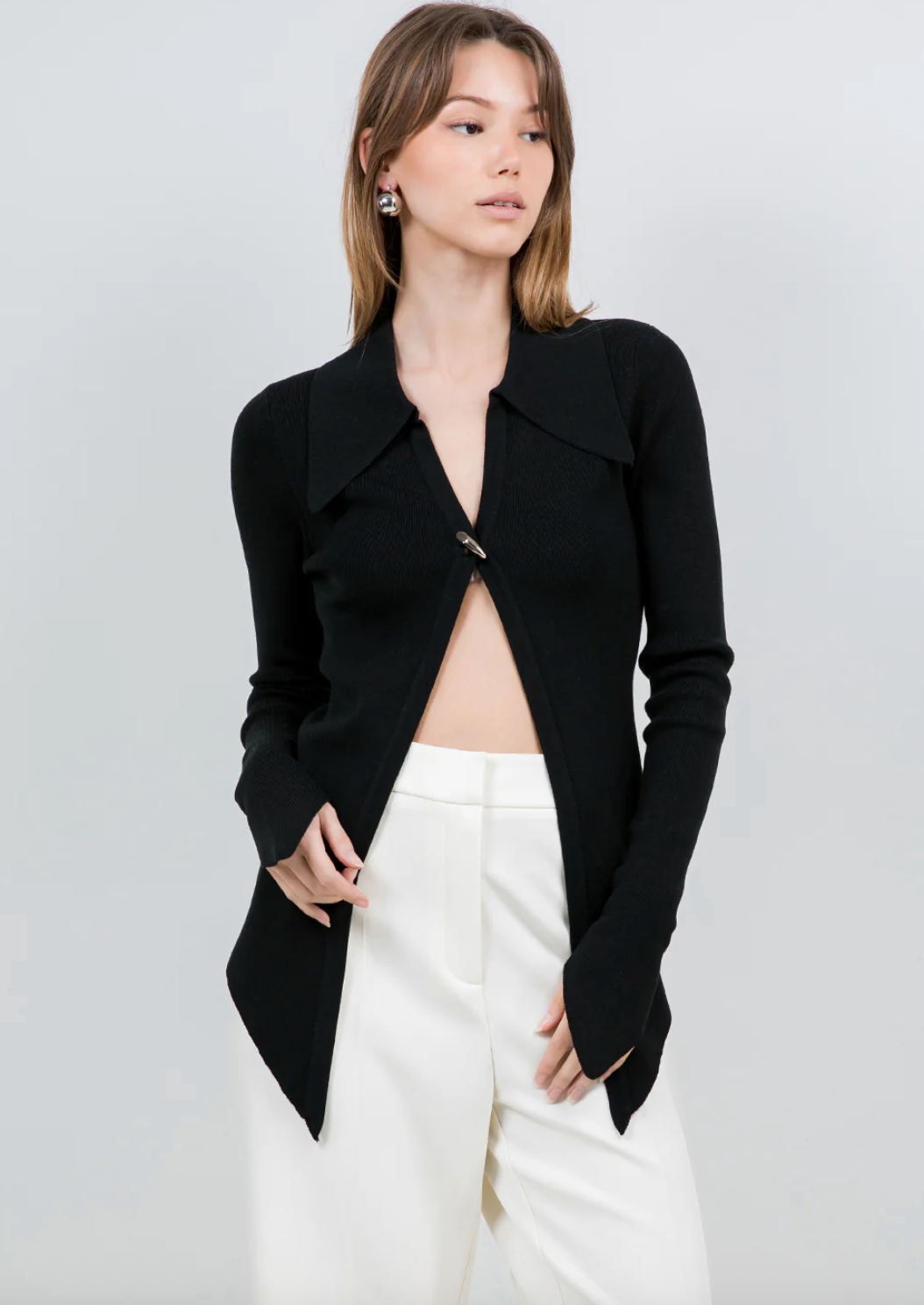 Sweater Black with Accent Button