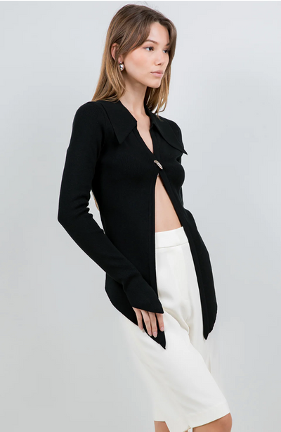 Sweater Black with Accent Button