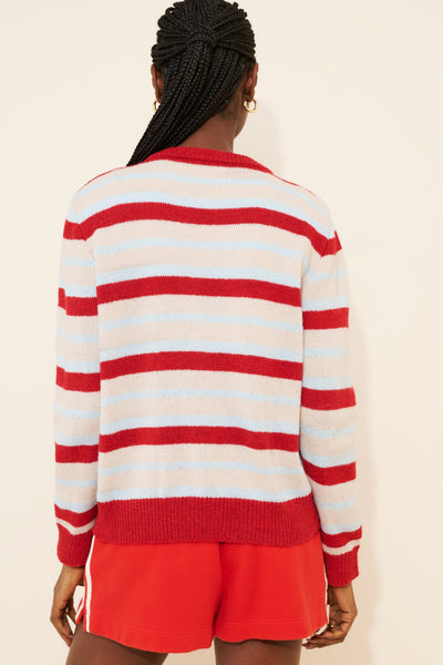 Millie Cardigan Blue Stripe Red