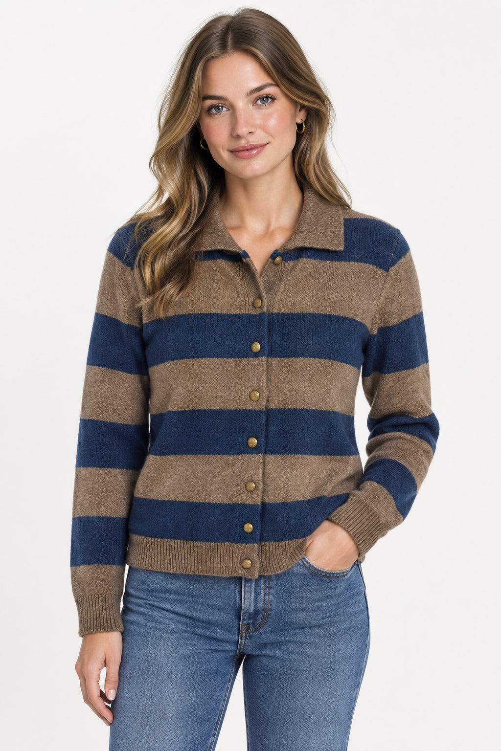 Blair Cardigan Stripe Navy Mocha