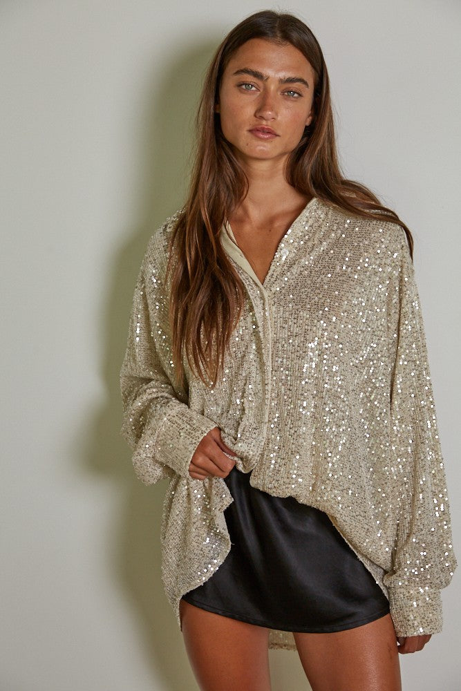 Club Colby Shirt Top Knit Gold Silver