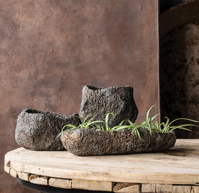 Cast Concrete Lava Stone Planter Natural