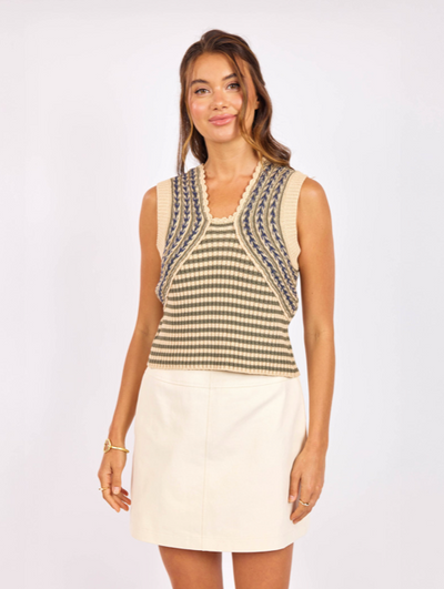 Mona Stripe Sweater Tank Sage Multi