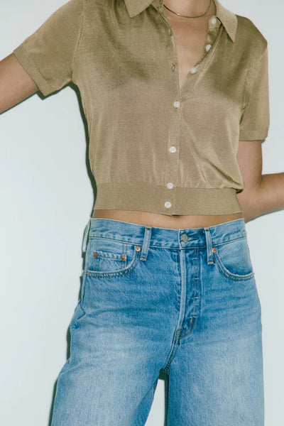 Lucca Short Sleeve Polo Sweater Wheat