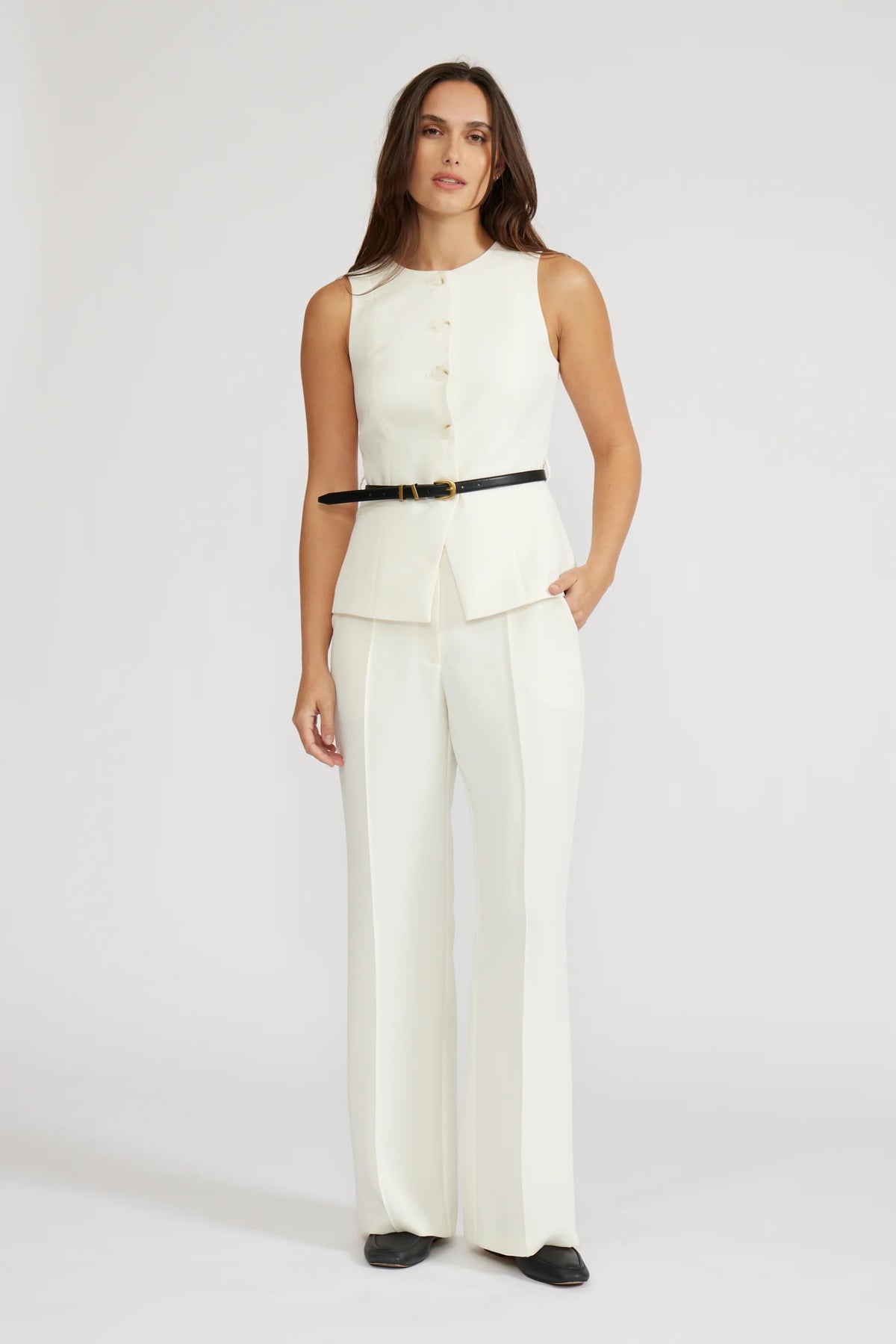 Anna Belted Vest Ivory