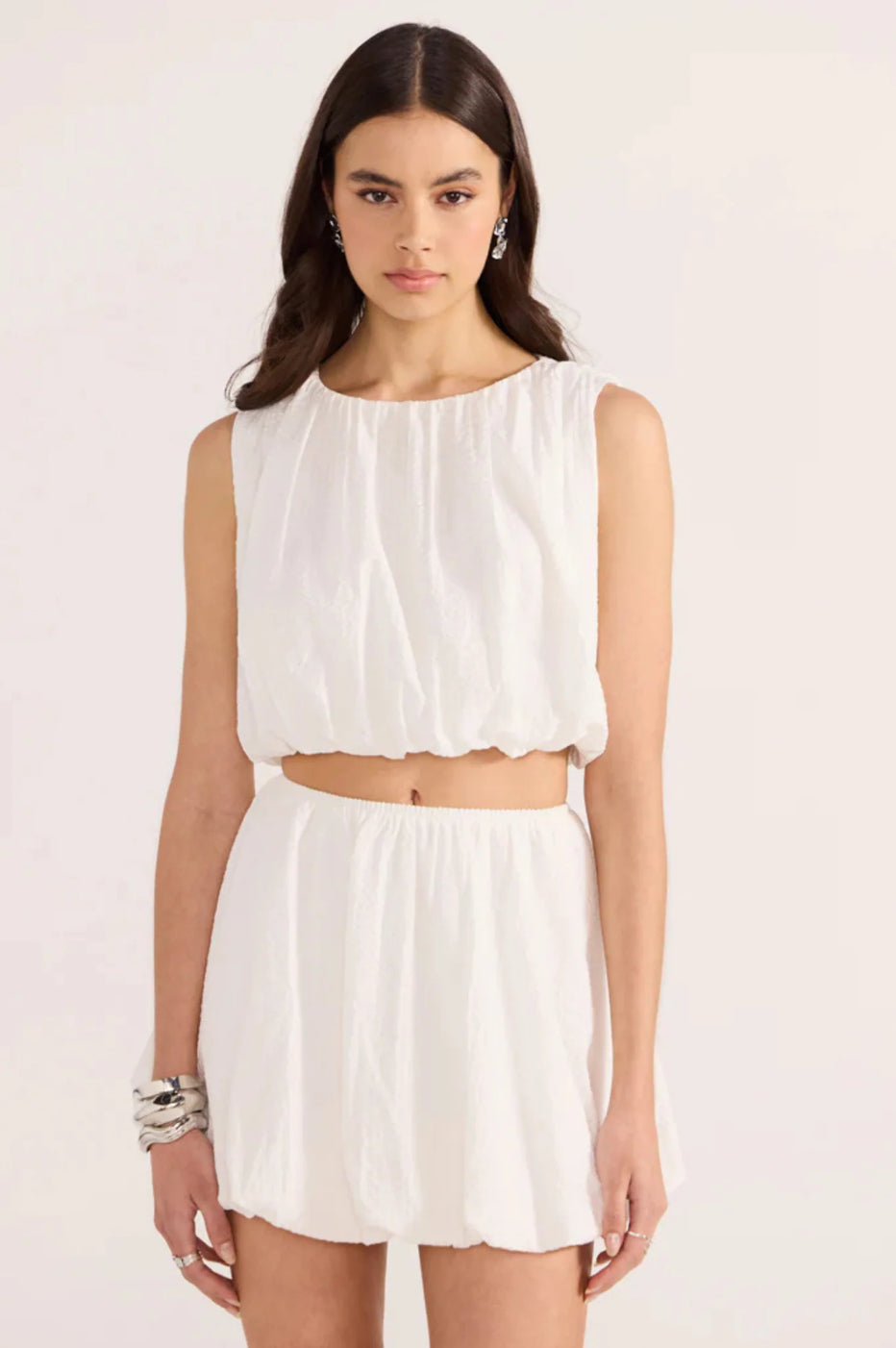 Alexa Bubble Crop Top White