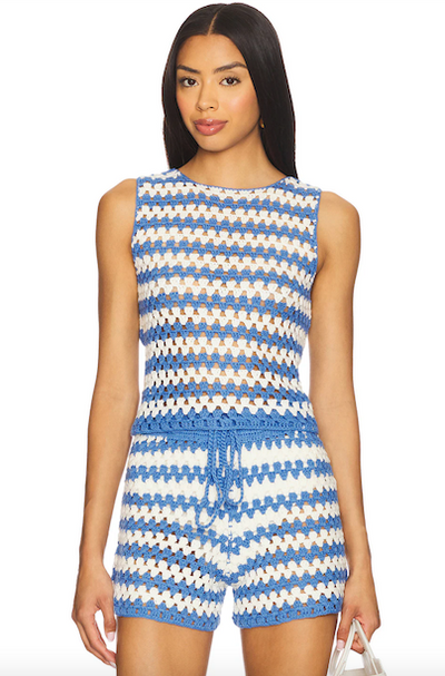 Cally Crochet Crop Top Blue White