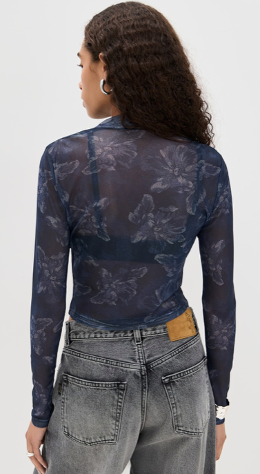 Iris Top Mesh Indigo Floral