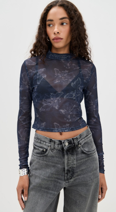 Iris Top Mesh Indigo Floral
