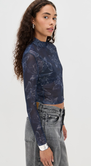 Iris Top Mesh Indigo Floral