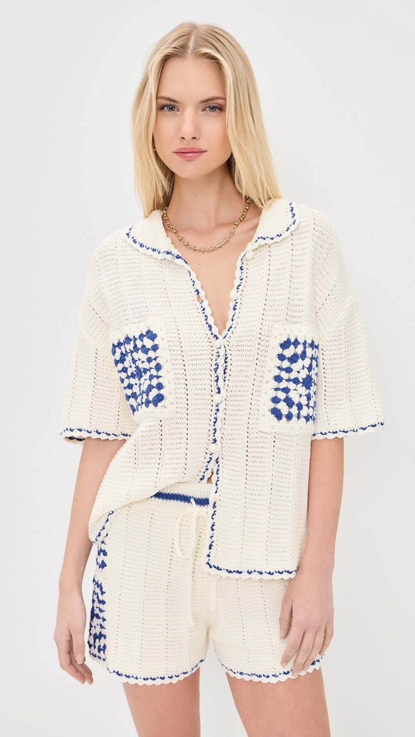 Avalon Crochet Shirt White Blue