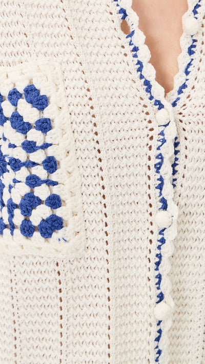 Avalon Crochet Shirt White Blue
