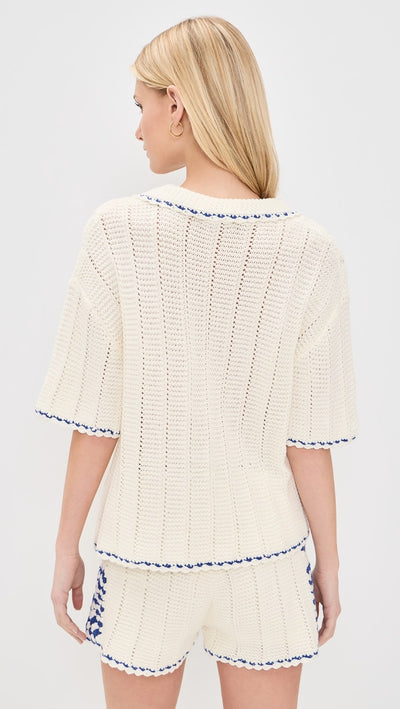 Avalon Crochet Shirt White Blue