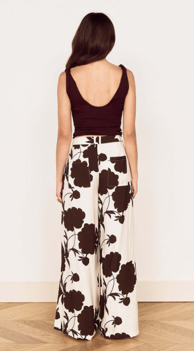 Elodie Wide Leg Pant Brown Cream