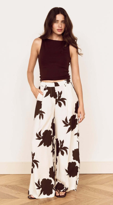 Elodie Wide Leg Pant Brown Cream