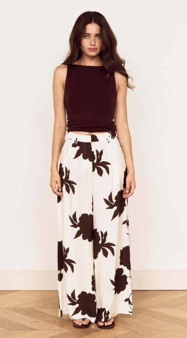 Elodie Wide Leg Pant Brown Cream