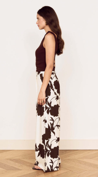 Elodie Wide Leg Pant Brown Cream