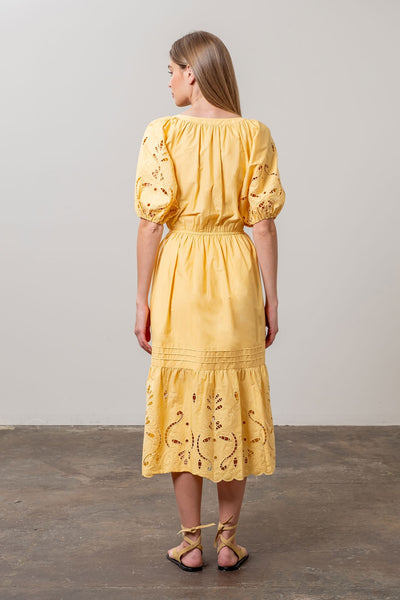 Denys Eyelet Midi Dress Lt Yellow
