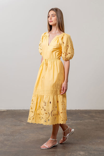 Denys Eyelet Midi Dress Lt Yellow