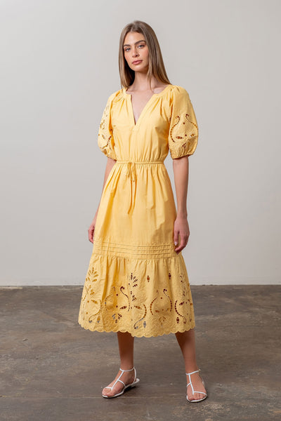 Denys Eyelet Midi Dress Lt Yellow