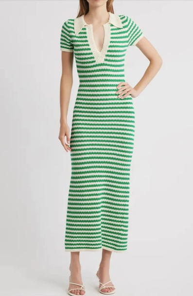 Johnny Collar Crochet Dress Green