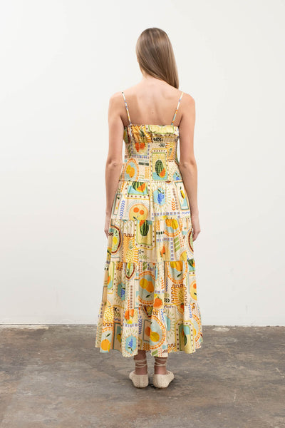 Fruit Tile Print Spaghetti Strap Midi Dress