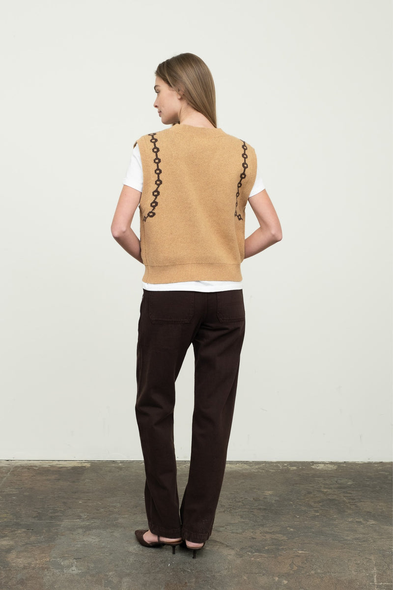 Jacquard Horse Vest Camel